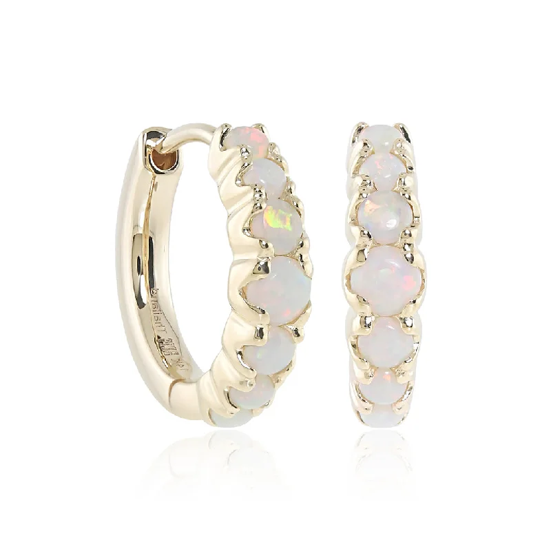 Women’s delicate gold earrings-Huggie Hoop Earrings in Graduated Opals