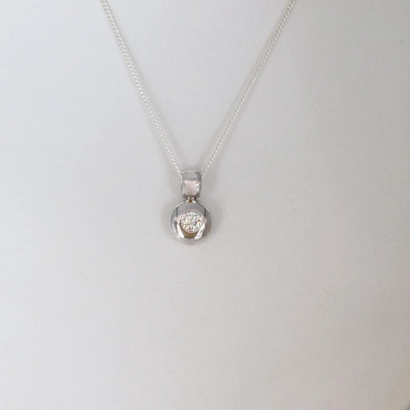 Women’s long chain necklace-Platinum doughnut pendant with a diamond