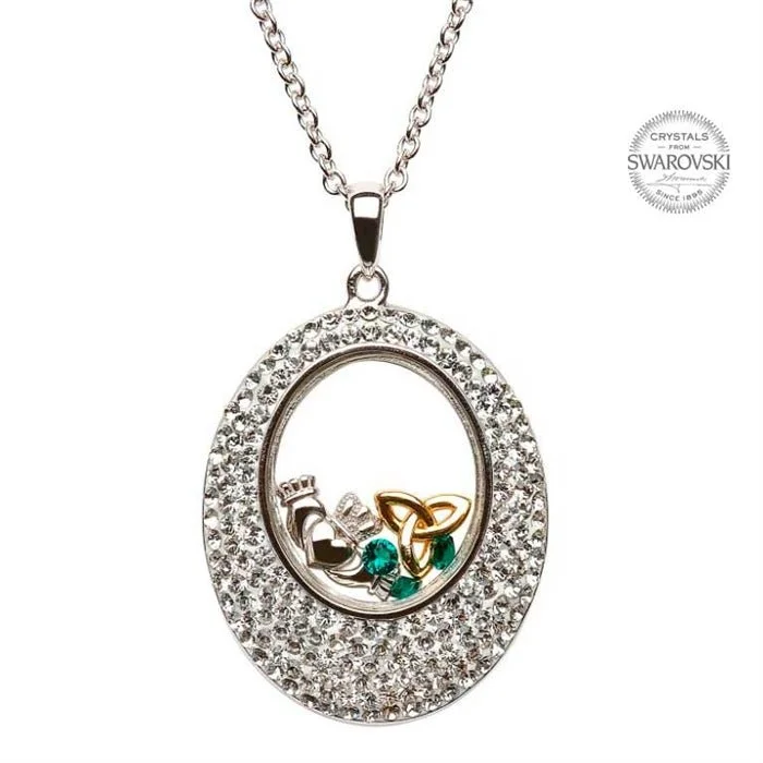 Women’s cubic zirconia pendant necklace-Retired Sterling Silver Claddagh Trinity Pendant Encrusted with Crystals with Chain SW27