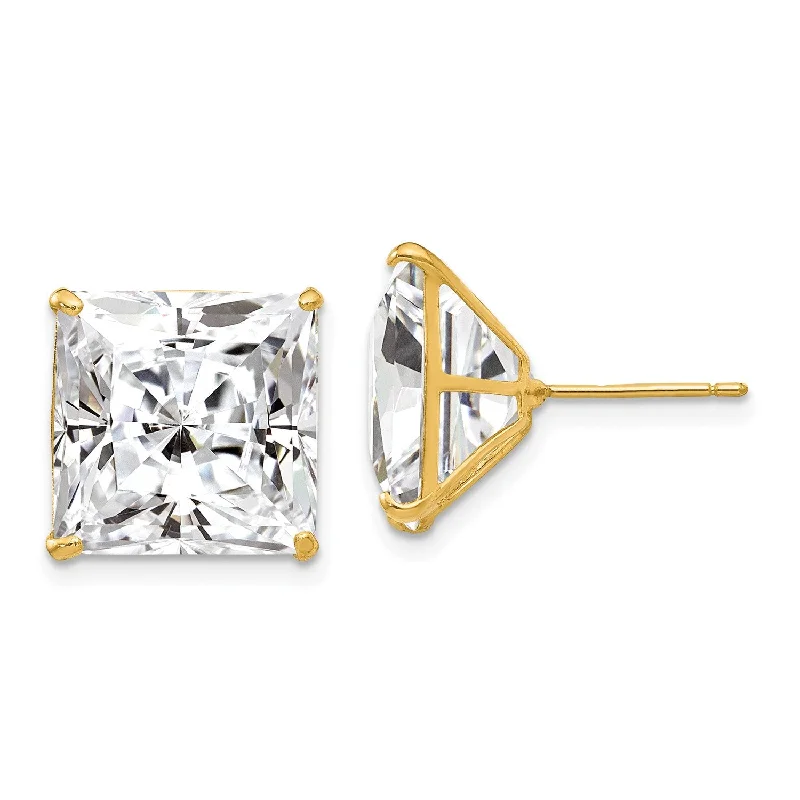 Women’s trendy gold earrings-14KT Yellow Gold 12X212MM Square Cubic Zirconia Stud Earrings