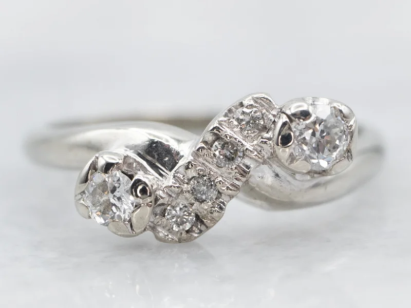 Women’s three-stone engagement ring-Vintage Old Mine Cut Diamond Bypass Band