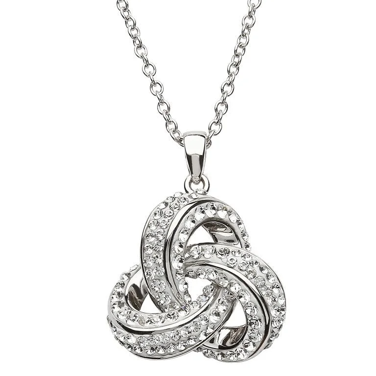 Women’s cubic zirconia necklace-Sterling Silver Trinity Pendant Encrusted with Swarovski Crystals with Chain SW97