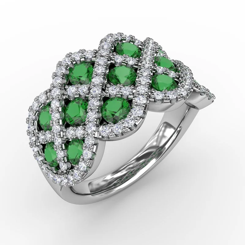 Women’s elegant rose gold engagement ring-You And Me Emerald And Diamond Interweaving Ring R1370E