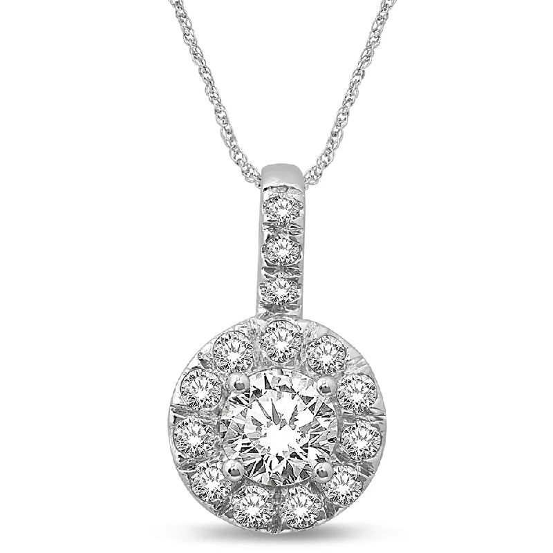 Women’s romantic heart necklace-14K White Gold 1 Ct.Tw. Diamond Fashion Pendant