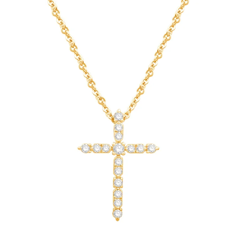 Women’s long pendant necklace-10K Yellow Gold Diamond Cross Pendant