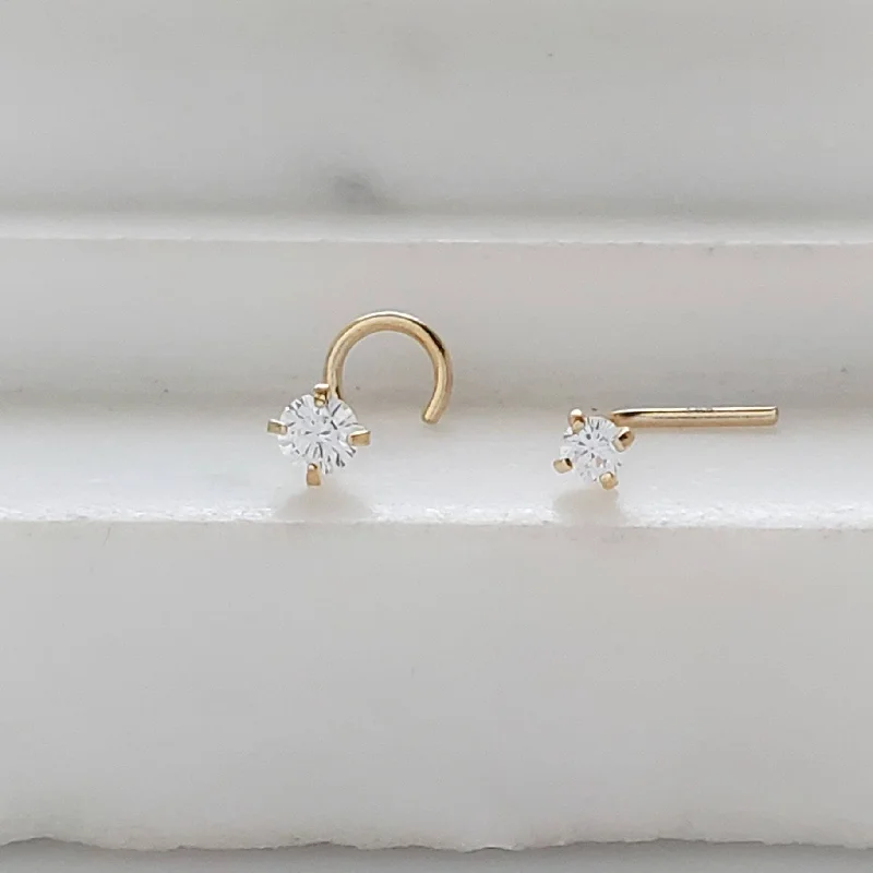 Women’s wedding and engagement ring set-14K Gold & Diamond CZ Nose Stud