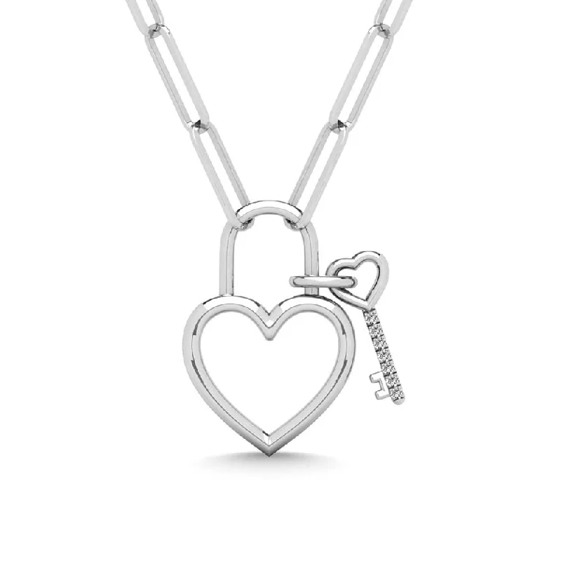 Women’s adjustable necklace-Diamond 1/20 Ct.Tw. Lock and Key Pendant in 925 Silver