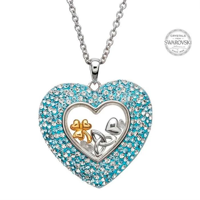 Women’s birthstone necklace-Retired Sterling Silver Trinity Heart Pendant Encrusted with Crystals with Chain SW31