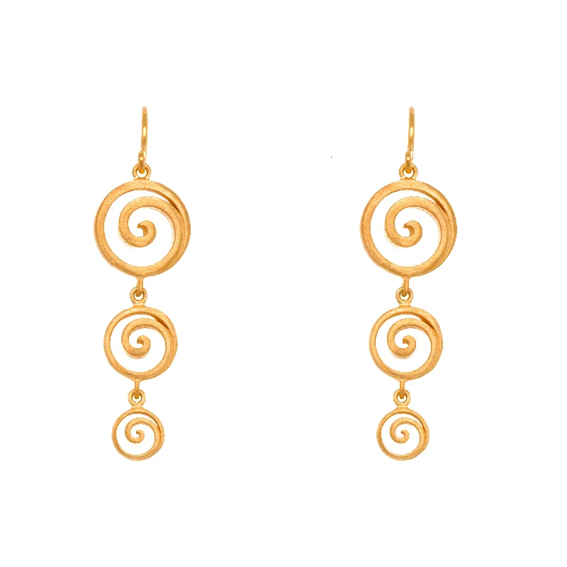 Women’s delicate gold earrings-Gratitude Swirls Dangle Earrings 24K Gold Vermeil