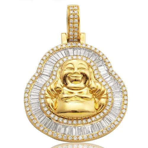 Women’s antique gold necklace-14K 3.00CTW BUDDHA DIAMOND COMPASS PENDANT