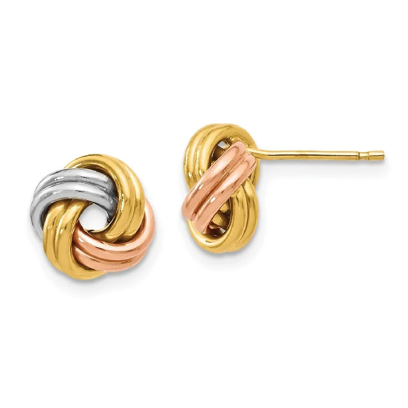 Women’s flower earrings-14KT Gold Tri-Color 8MM Stud Love Knot Earrings