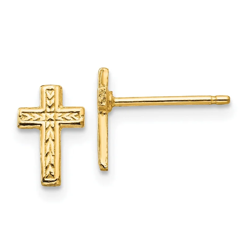 Women’s diamond stud earrings-14KT Yellow Gold 9X6MM Cross Earrings