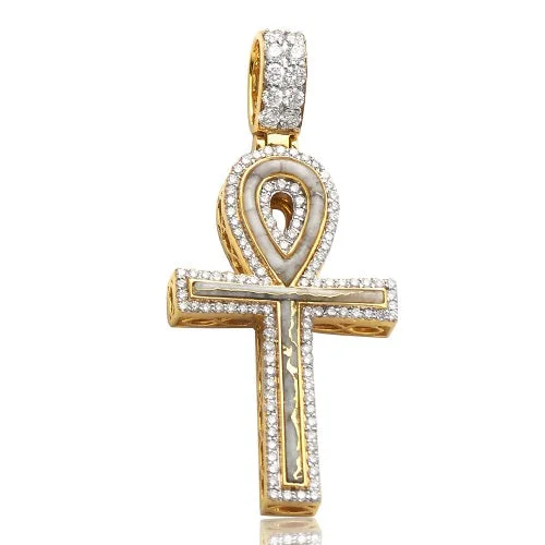 Women’s luxury diamond necklace-10K 1.20CTW DIAMOND AND GOLD QUARTZ ANKH CROSS PENDANT