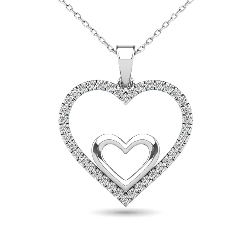 Women’s diamond necklace set-10K White Gold 1/5 Ctw Diamond Double Heart Pendant