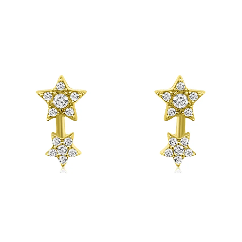 Women’s hoop earrings-Double Diamond Star Studs