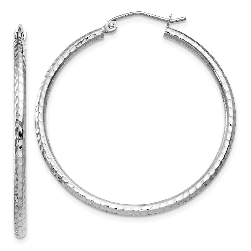 Women’s diamond hoop earrings-14KT White Gold 35X2MM Diamond-cut Hoop Earrings