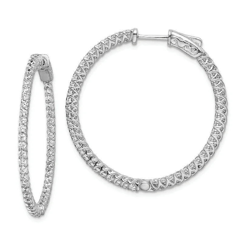 Women’s square earrings-Sterling Silver Cubic Zirconia 30MM Safety Clasp In & Out Hoop Earrings