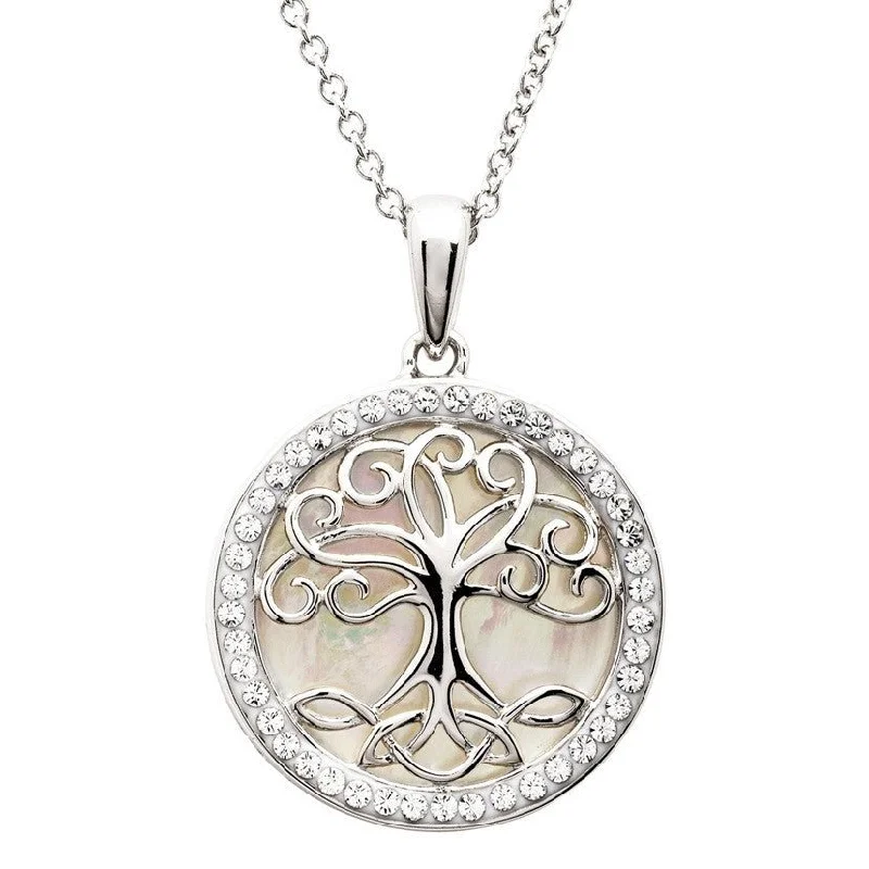 Women’s pendant necklace-Sterling Silver Mother of Pearl Celtic Tree of Life Pendant with Chain - SW229