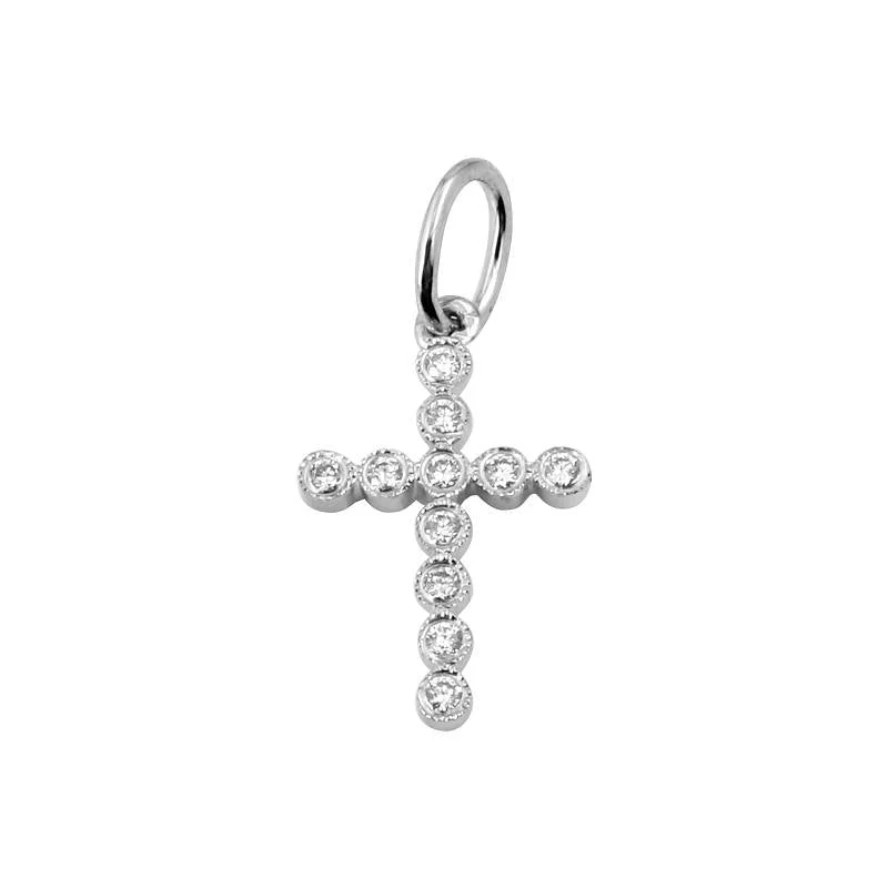 Women’s circular pendant necklace-14k White Gold Diamond Bezel Cross Pendant