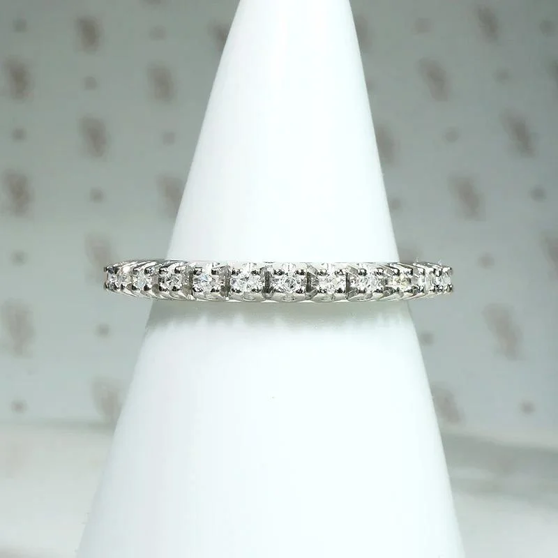 Women’s engagement ring with a large diamond-Slender Mid Century Diamond & White Gold Eternity Band