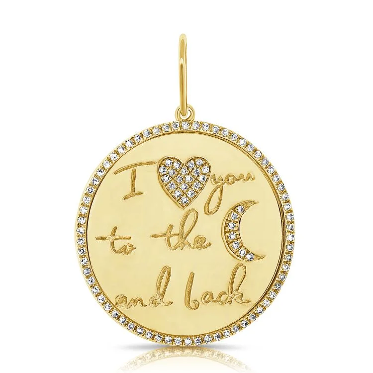 Women’s thick chain necklace-14K Yellow Gold Diamond "I Love You To The Moon And Back" Pendant