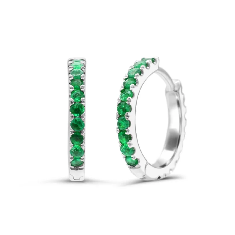 Women’s classic gold earrings-Created Emerald and White Sapphire Reversible Hoops in Sterling Silver