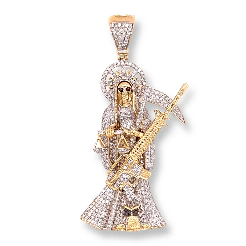 Women’s pendant necklace-Santa Muerte Grim Reaper Pendant Diamond 3.00CTW