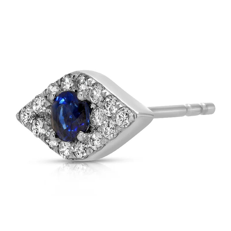 Women’s round engagement ring-Pave Diamond Sapphire Eye Stud