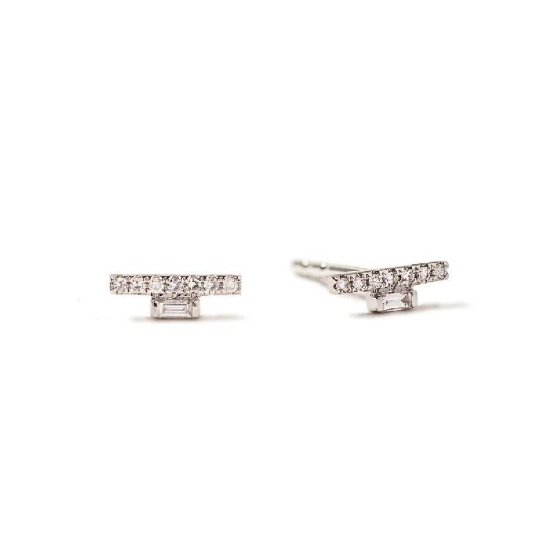 Women’s cushion cut engagement ring-Tiny Diamond Baguette Bar Studs