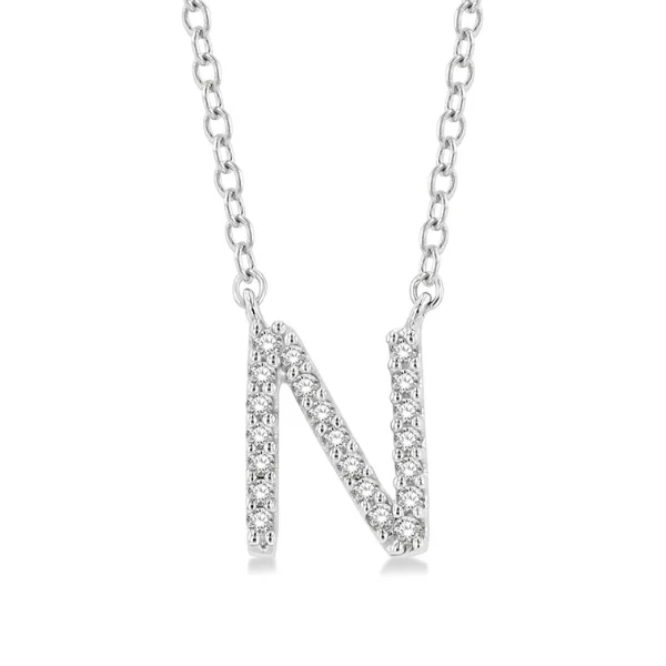 Women’s long chain necklace-1/20 ctw Initial 'N' Round Cut Diamond Pendant With Chain in 10K White Gold