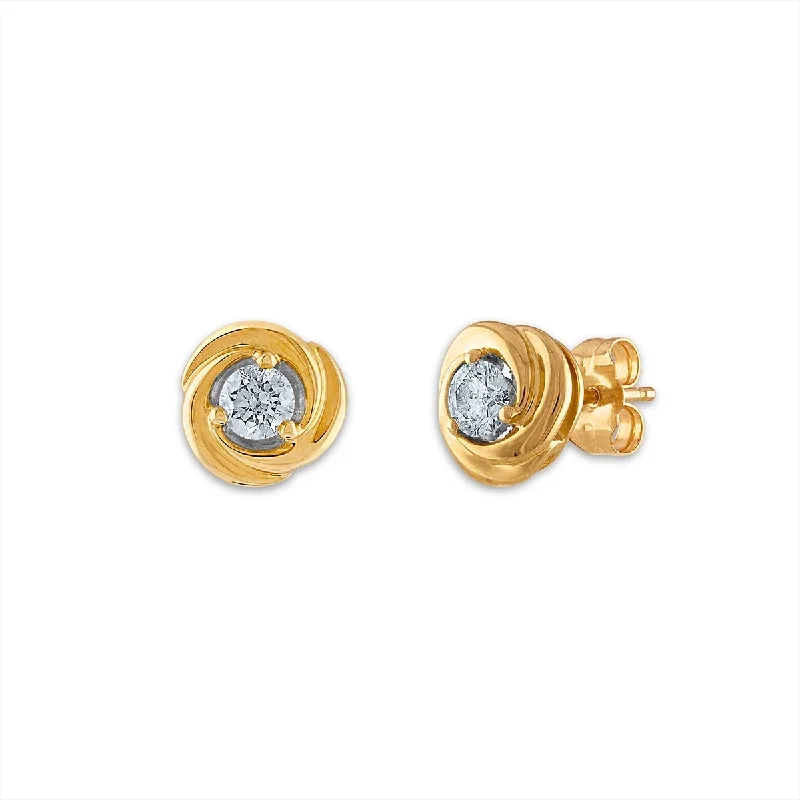 Women’s elegant earrings-1/4 CTW Diamond Stud Love Knot Earrings in 10KT Yellow Gold