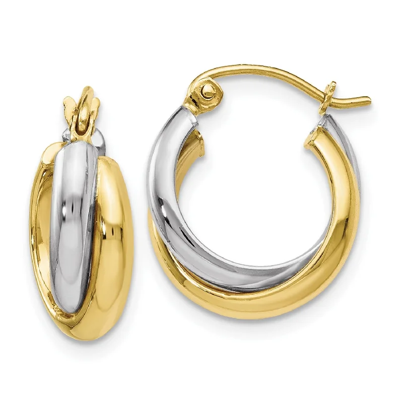 Women’s birthstone earrings-10KT White and Yellow Gold 15X16MM Hinged Hoop Earrings