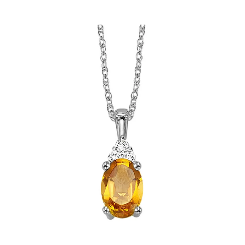 Women’s trendy necklace-10K White Gold Citrine Diamond Pendant