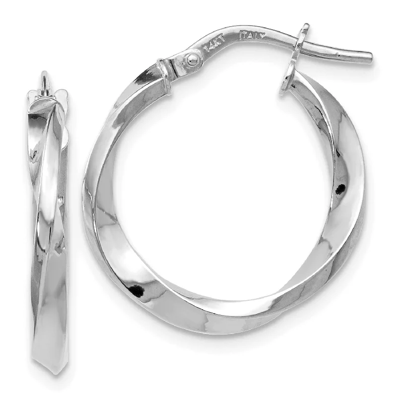 Women’s luxury gemstone earrings-14KT White Gold 21X19MM Twist Hoop Earrings