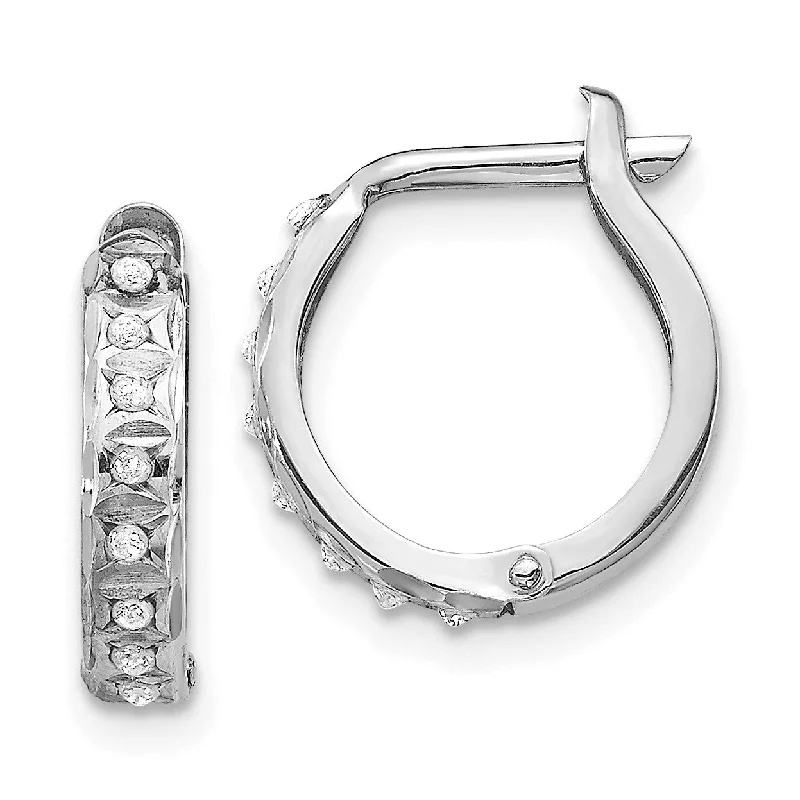 Women’s silver stud earrings-Diamond Fascination Hinged / Huggie Diamond Accent Hoop Earrings in 14KT White Gold