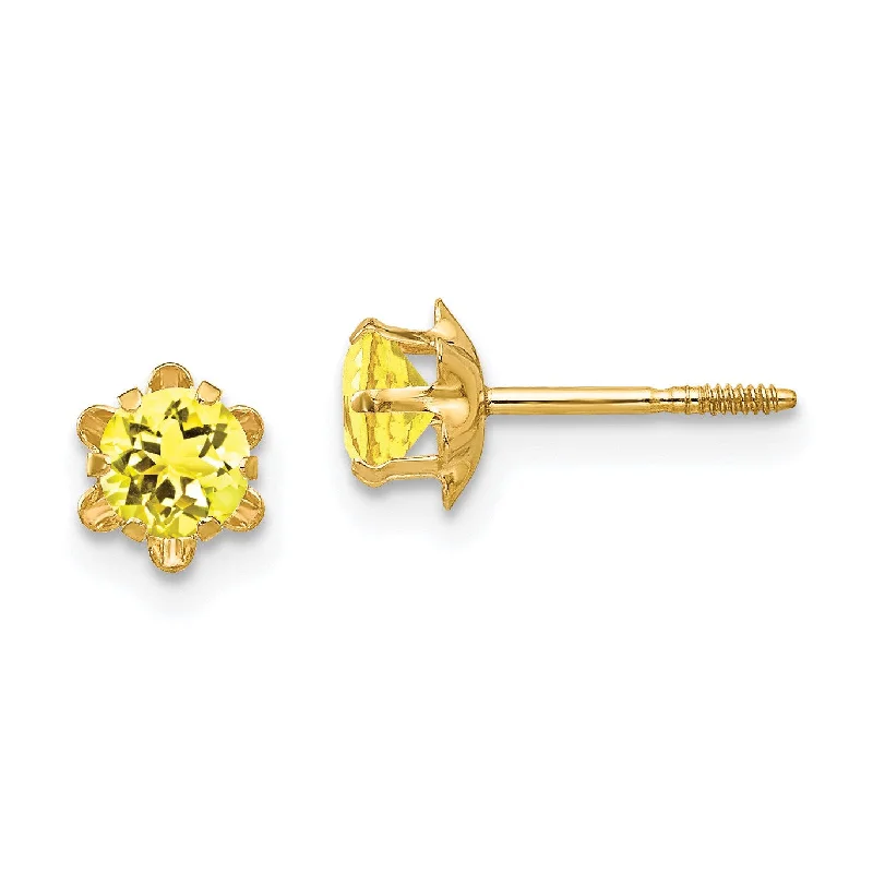 Women’s gemstone earrings-4MM Round Citrine Birthstone Earrings in 14KT Yellow Gold