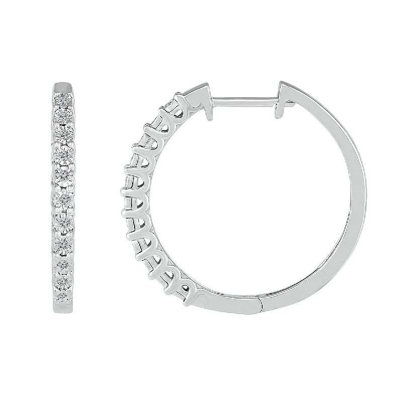 Women’s geometric earrings-1/10 CTW Diamond Hoop 23MM Earrings in Sterling Silver