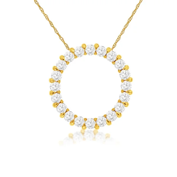 Women’s simple gold necklace-14 Karat Yellow Gold 1/2 Carat Diamond Circle Pendant