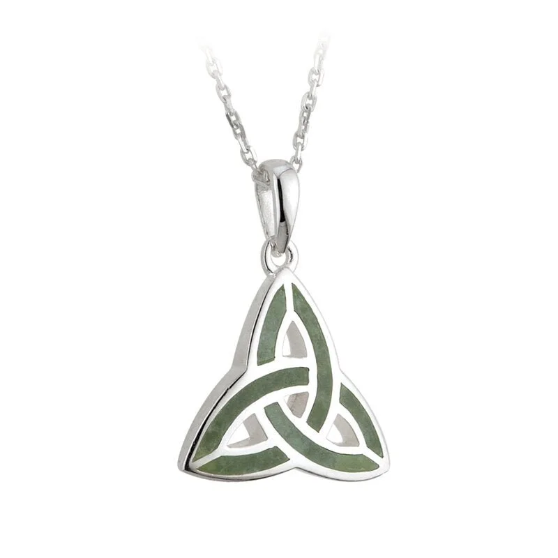 Women’s three-layered necklace-Sterling Silver Connemara Marble Trinity Knot Pendant with Chain - S44701