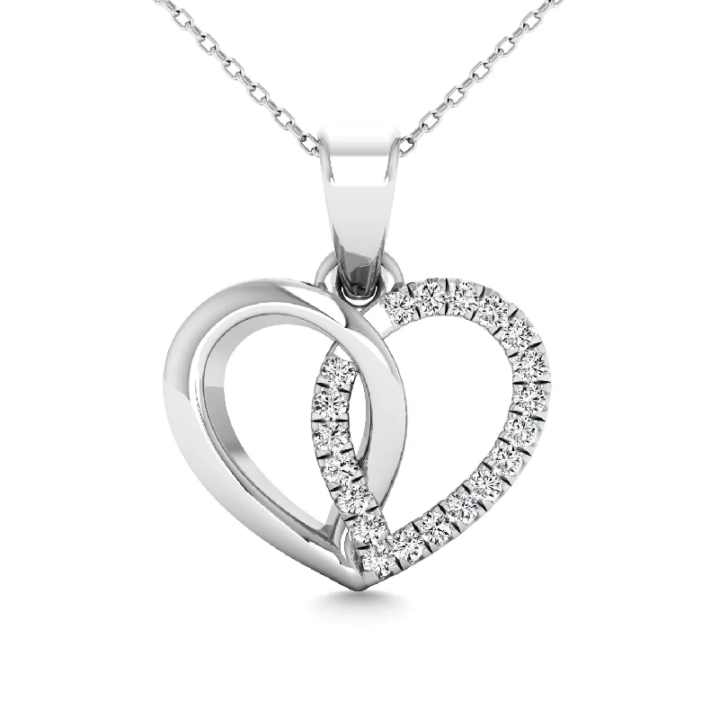 Women’s choker necklace-10K White Gold 1/20 Ctw Diamond Heart Pendant