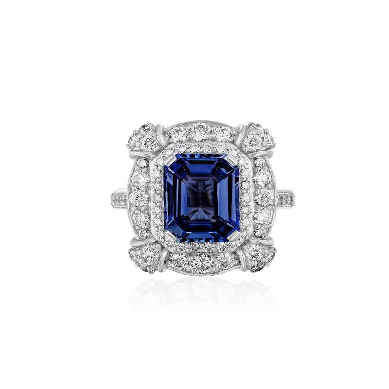 Women’s minimalist engagement ring-Tanzanite Diamond Web Ring