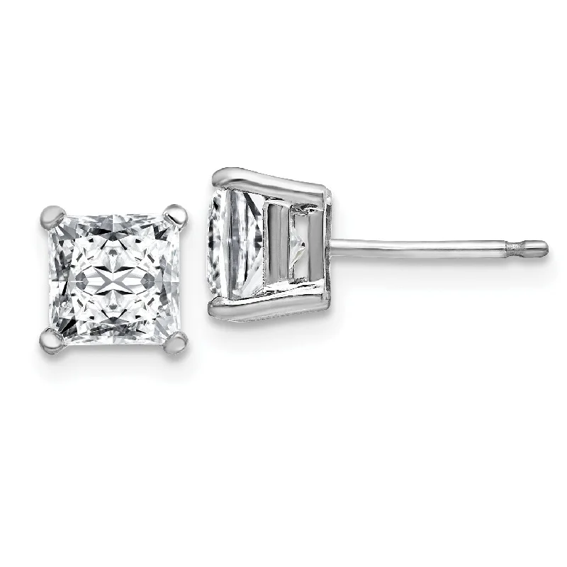 Women’s personalized earrings-5MM Princess Cut Moissanite Stud Earrings in 14KT White Gold