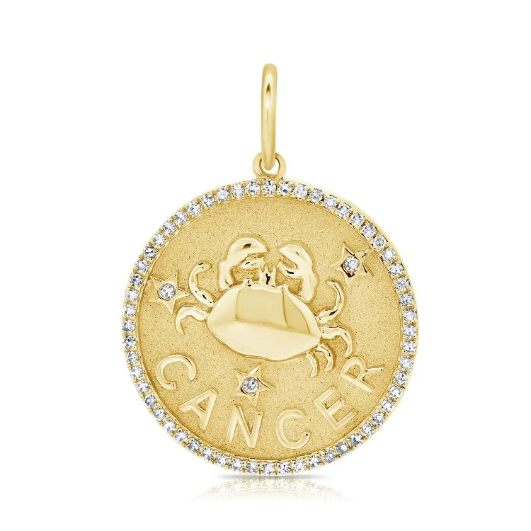 Women’s chunky chain necklace-14K Yellow Gold Diamond Cancer Zodiac Charm Pendant