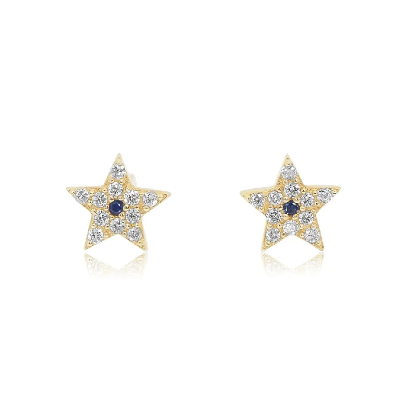 Women’s stud earrings-Sapphire and Diamond Star Studs