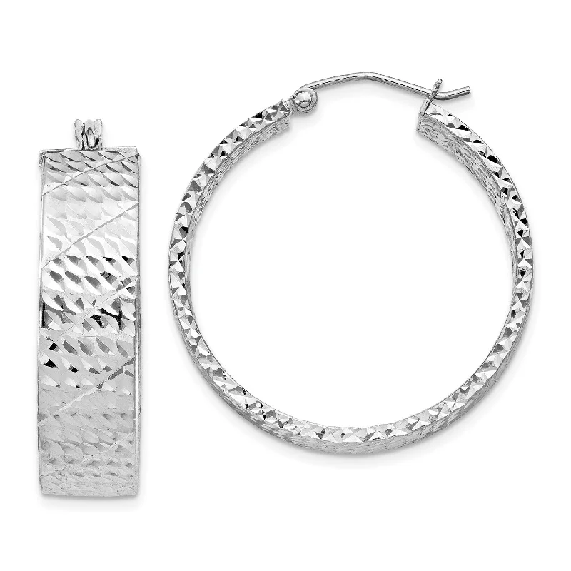 Women’s boho earrings-Sterling Silver 31MM Diamond-cut Hoop Earrings