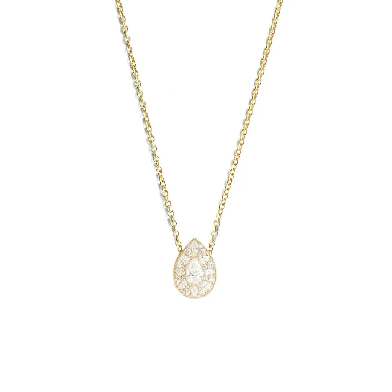 Women’s long chain necklace-Pear Shape Brilliant Cut Diamond Mosaic Pendant