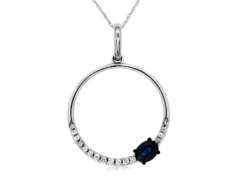 Women’s symbolic necklace-14k White Gold 0.32ctw Sapphire and Diamond Pendant