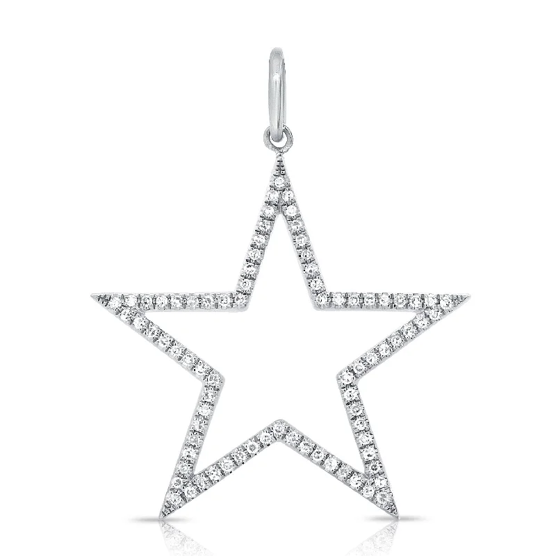 Women’s butterfly pendant necklace-14K White Gold Diamond Large Open Star Pendant