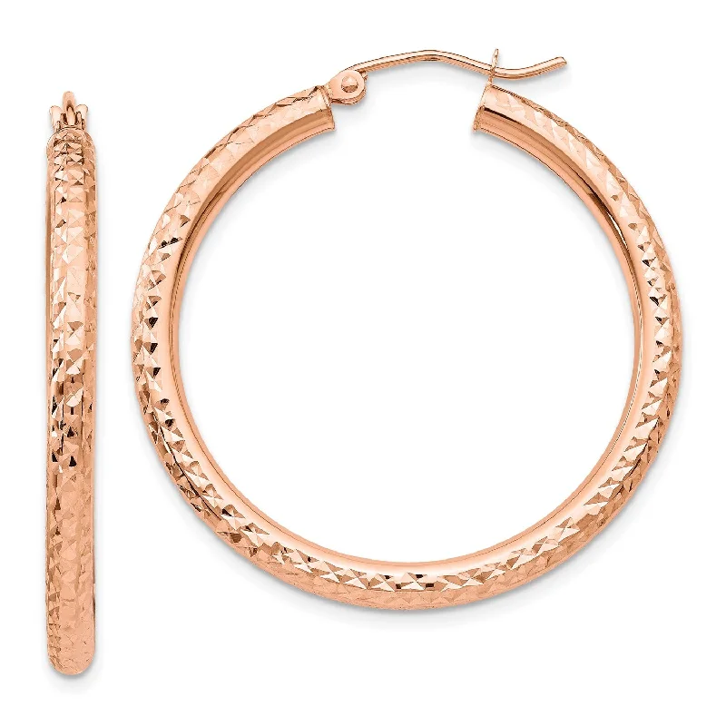 Women’s thick hoop earrings-14KT Rose Gold 35X3MM Hoop Diamond-cut Earrings