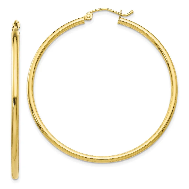 Women’s statement hoop earrings-10KT Yellow Gold 42X2MM Hoop Earrings